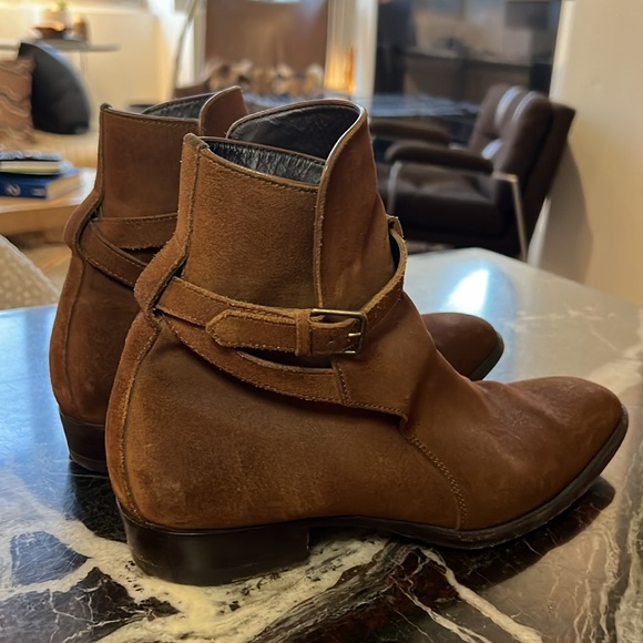 SAINT LAURENT Light Brown Suede Boots Ankle Strap Size 41 - Picture 6 of 10